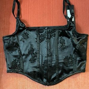 Black satin brocade crop top